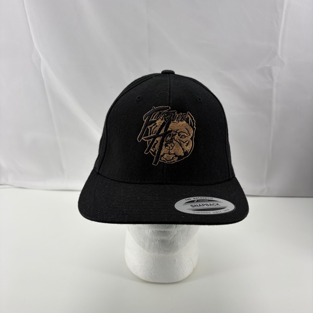 Yupoong The Classics Black Snapback Hat Embroidered Bulldog Graphic Cap Mens NWT